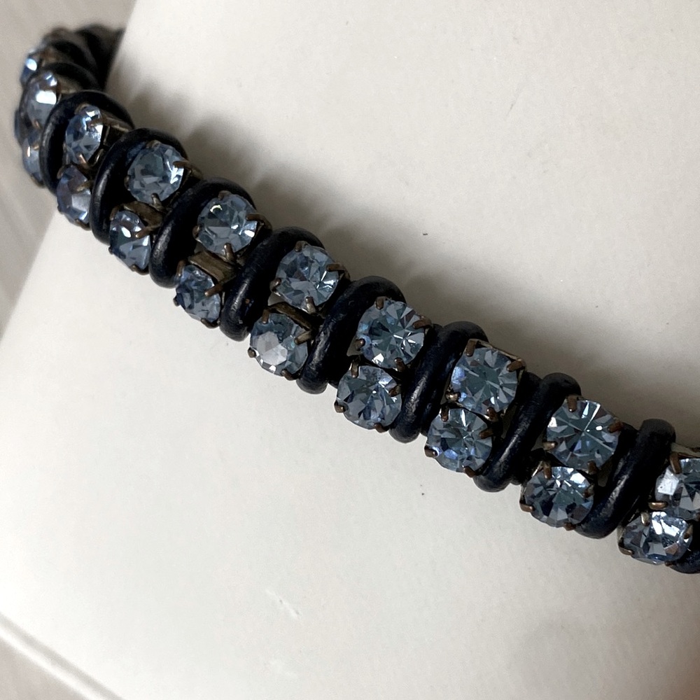 Fossil Sky Blue Crystals with Leather Wrapped Bracelet Button Closure - Picture 11 of 16
